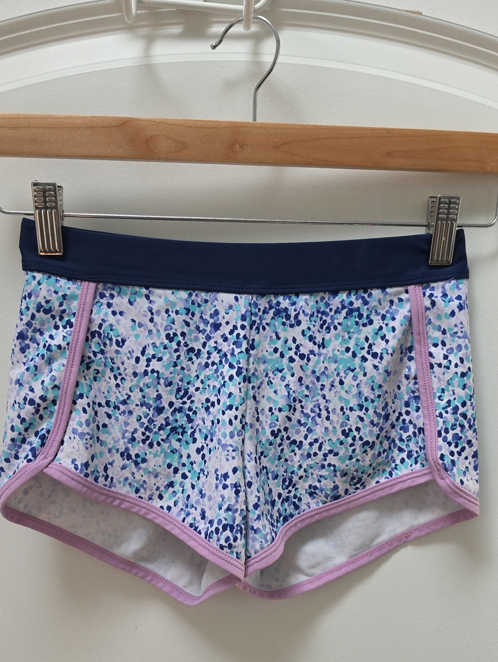 Eddie Bauer Navy Waist Floral Speckle Lined Swim Shorts with Pink Trim